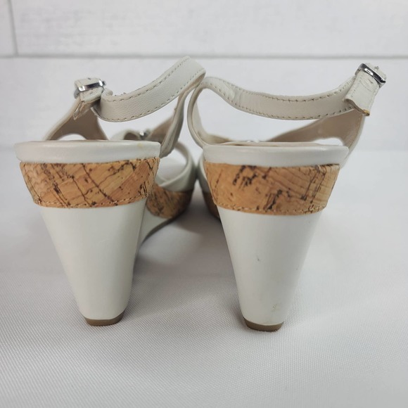 Andrew Geller Wedge Sandals 9M Cork Leather Strappy Feng Ivory Cream - Picture 9 of 13